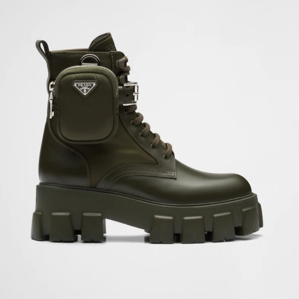 PRADA Men's Monolith Mini Bag Lug Sole Green Combat Boots SZ 11